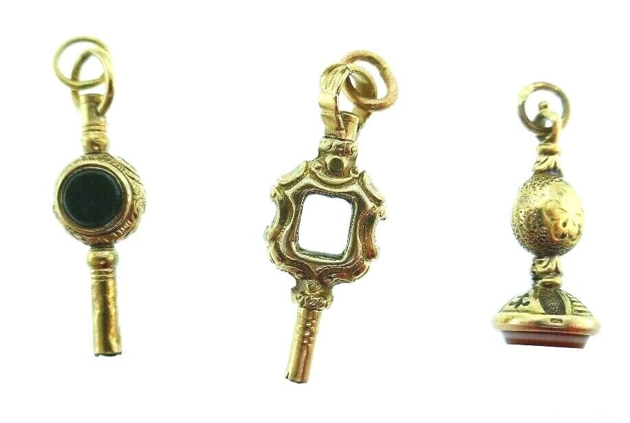 ANTIQUE 14k YG, Carnelian & Bloodstone Pocket Watch Key Winder Set of 3 C. 1900s (1 of 3)