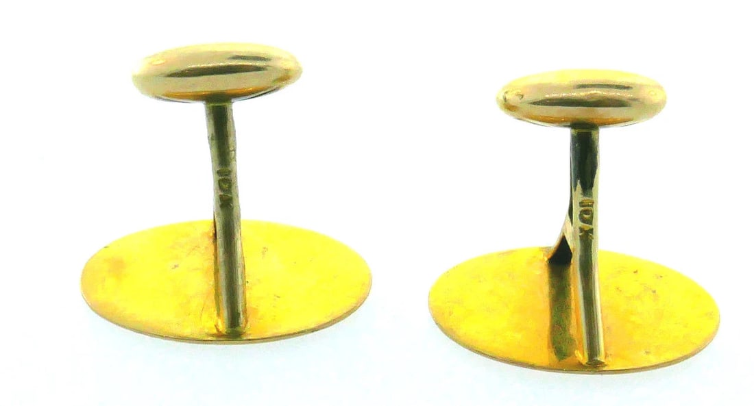 Victorian 10k Yellow Gold and White Geometric Enamel Oval Cufflinks - 2