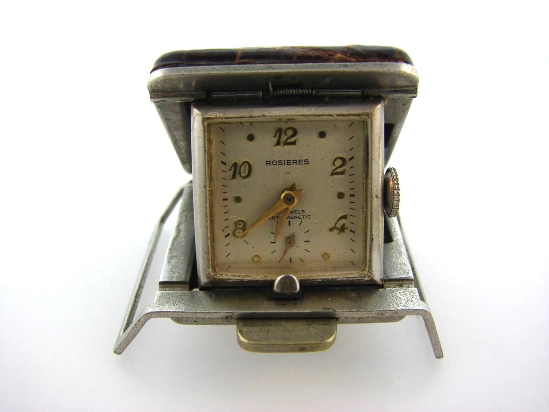 VINTAGE UNIQUE BUCKLE WATCH ROSIERES STAINLESS STEEL LEATHER: Title: VINTAGE UNIQUE BUCKLE WATCH ROSIERES STAINLESS STEEL LEATHER Description: N-JGT UNIQUE WATCH/BUCKLE STAINLESS STEEL LEATHER ROSIERES STAMPED VINTAGE PERIOD: VINTAGE MEASURES: LEATHER PART 1