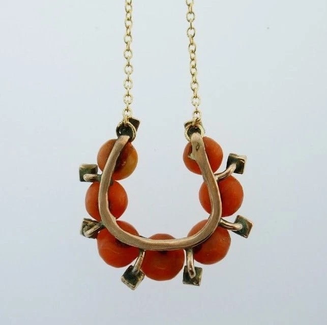 Antique 9k Rose Gold Coral Pearl Pendant 14k Yellow Gold Chain Necklace - 3