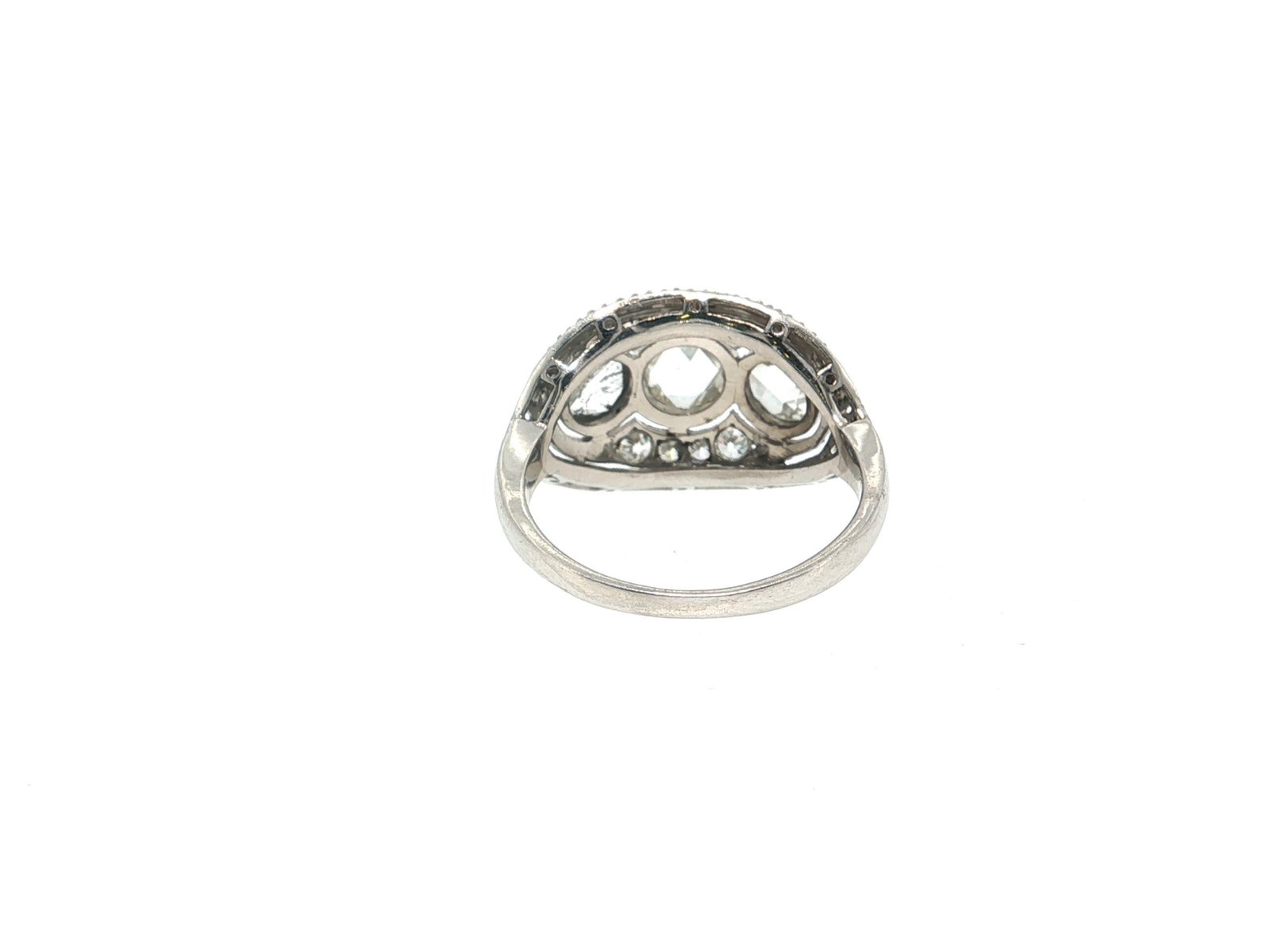 Vintage Rose-Cut Diamond Filigree Trio Cocktail Ring in Platinum - 4