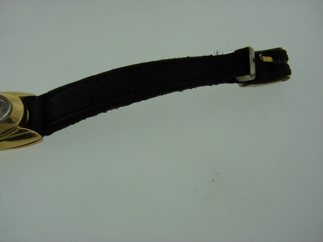 LECOULTRE VINTAGE RETRO WATCH C1940 14K YELLOW GOLD LEATHER STRAP STAMPED - 6