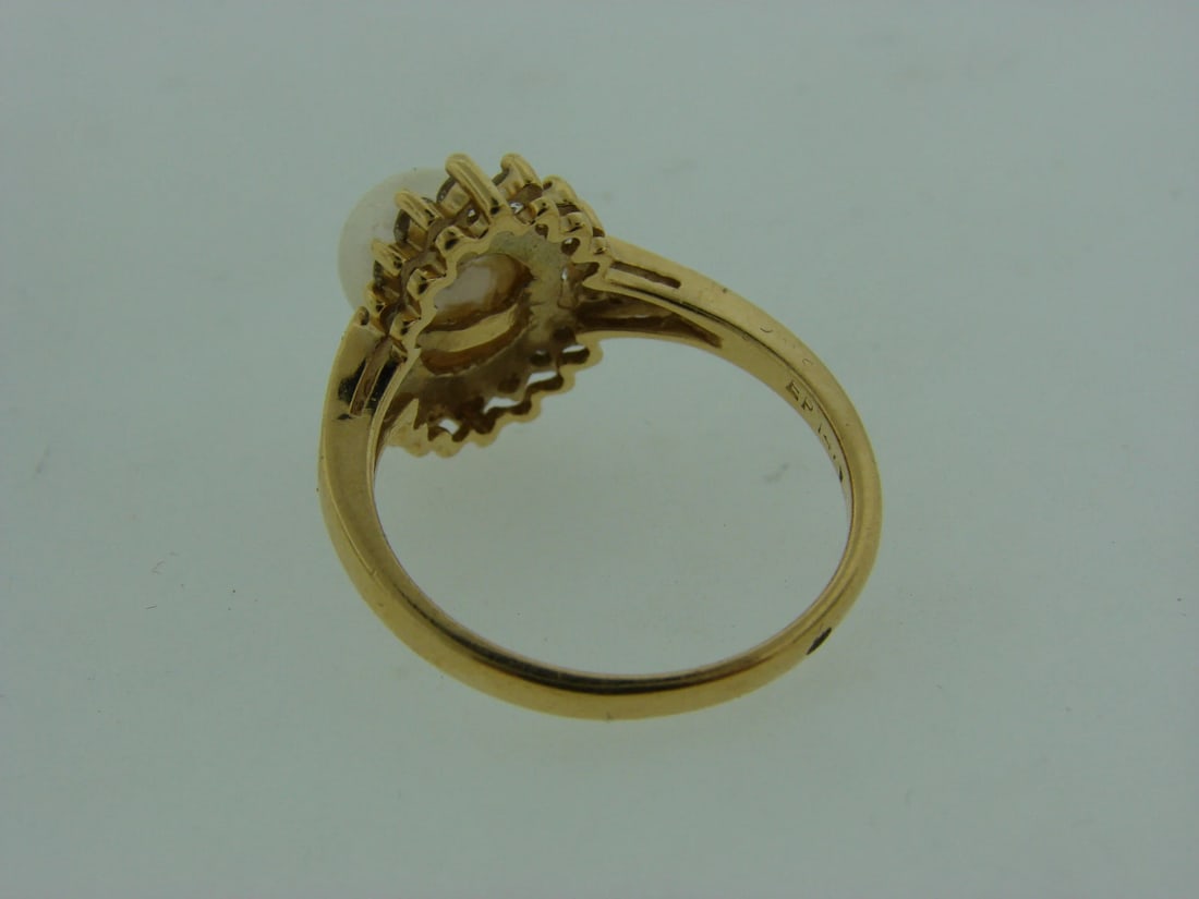 ADORABLE VINTAGE C1980 14K YELLOW GOLD DIAMOND PEARL RING STAMPED - 5