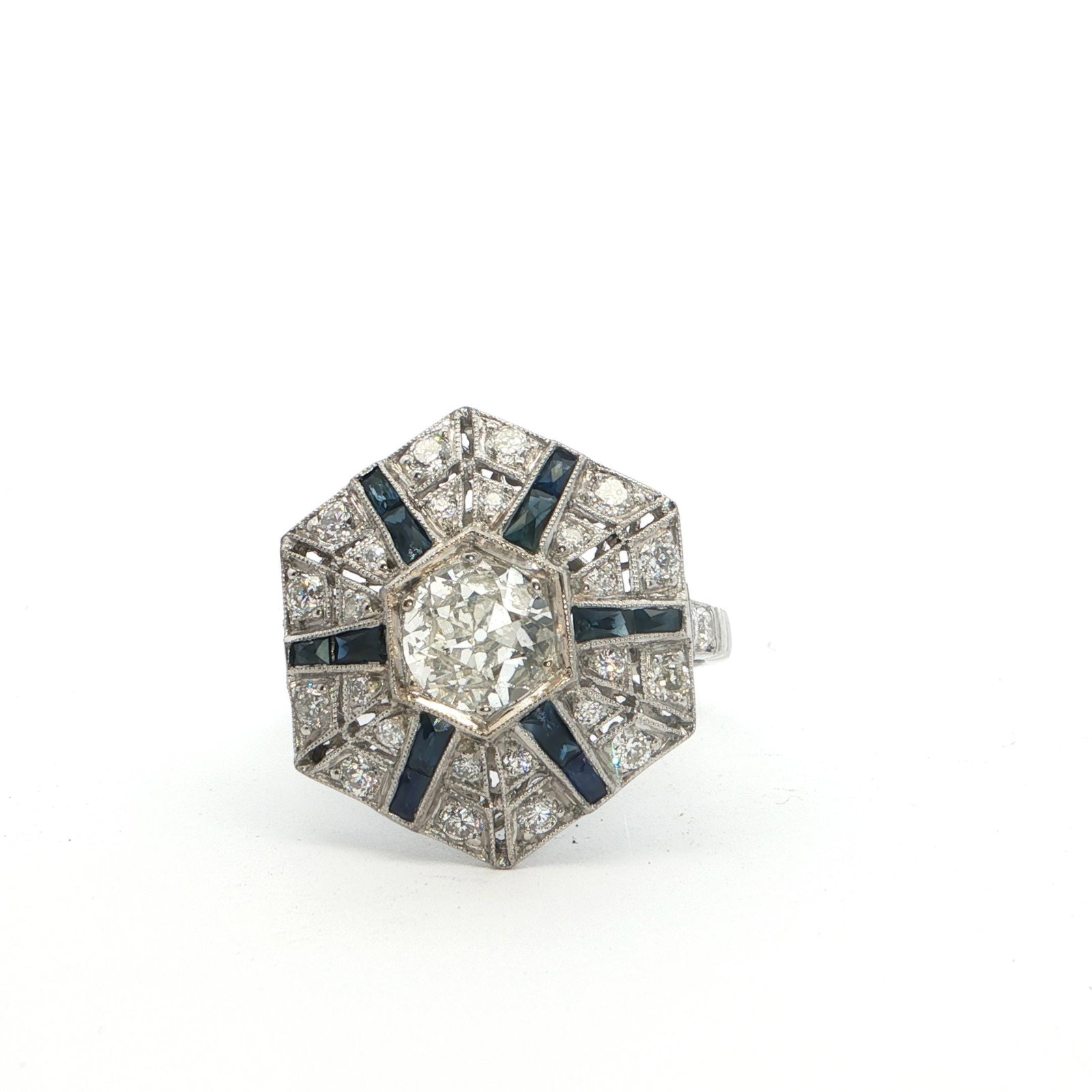 Platinum Cocktail Ring with Diamonds and Natural Sapphires (1 of 7)