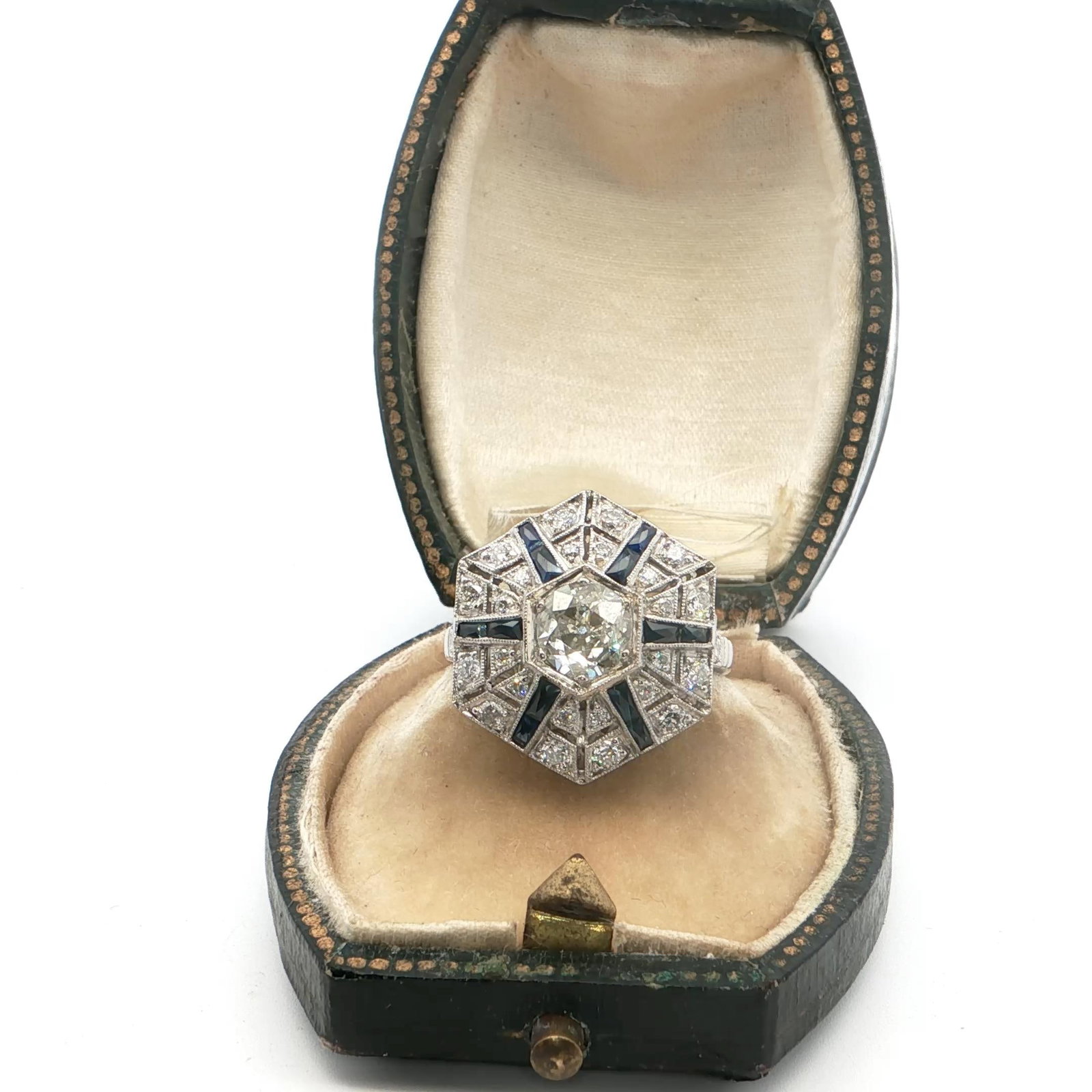 Platinum Cocktail Ring with Diamonds and Natural Sapphires - 5