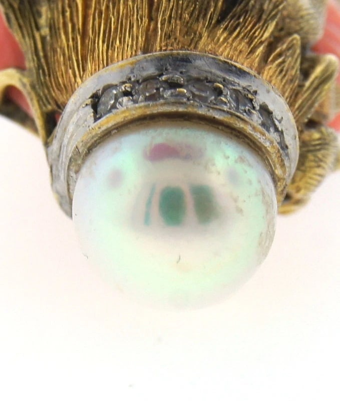 CHIC Retro 14k Gold, Diamond, Sapphire, Coral & Pearl Pin Circa 1960! - 2