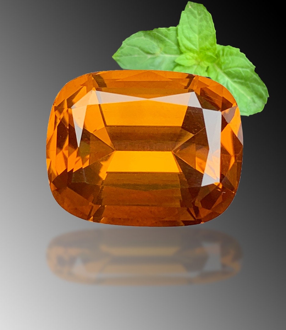 Natural Madeira Citrine Gemstone: Orange Step Cushion Cut, 14.60 Carat - 6