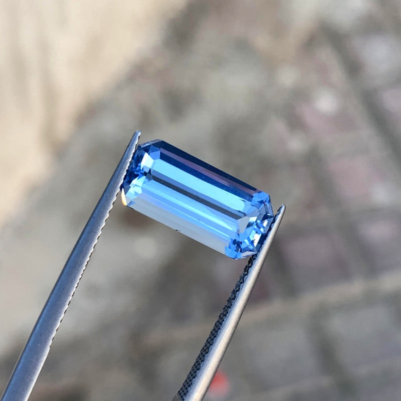 Emerald Cut Aquamarine Gemstone, Deep Blue Aquamarine Ring Stone, 4.10 CT - 5