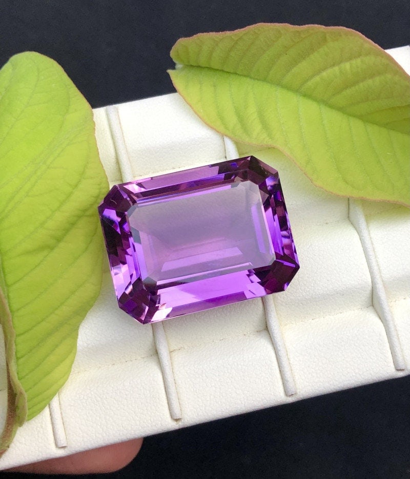 Emerald Cut Amethyst Gemstone: 74 Carat Natural Purple Quartz - 4