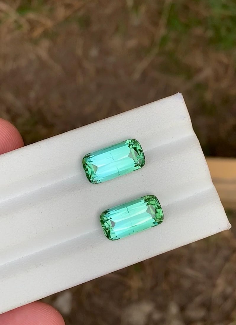 Rare seafoam Tourmaline Gemstone pair for jewellery: Fancy Cushion Cut Afghani Tourmaline (9.90cts) - 2