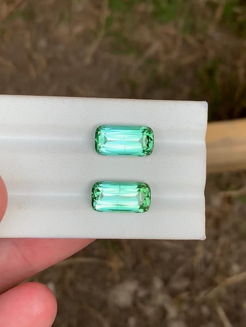 Rare seafoam Tourmaline Gemstone pair for jewellery: Fancy Cushion Cut Afghani Tourmaline (9.90cts) - 3