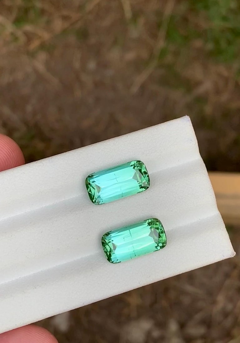 Rare seafoam Tourmaline Gemstone pair for jewellery: Fancy Cushion Cut Afghani Tourmaline (9.90cts) - 4