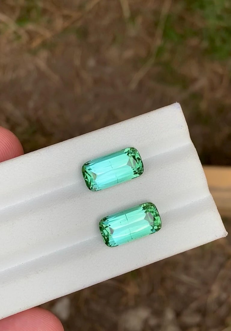 Rare seafoam Tourmaline Gemstone pair for jewellery: Fancy Cushion Cut Afghani Tourmaline (9.90cts) - 5