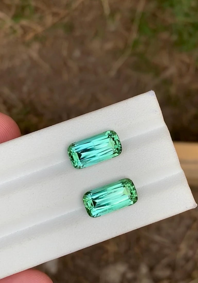 Rare seafoam Tourmaline Gemstone pair for jewellery: Fancy Cushion Cut Afghani Tourmaline (9.90cts) - 6