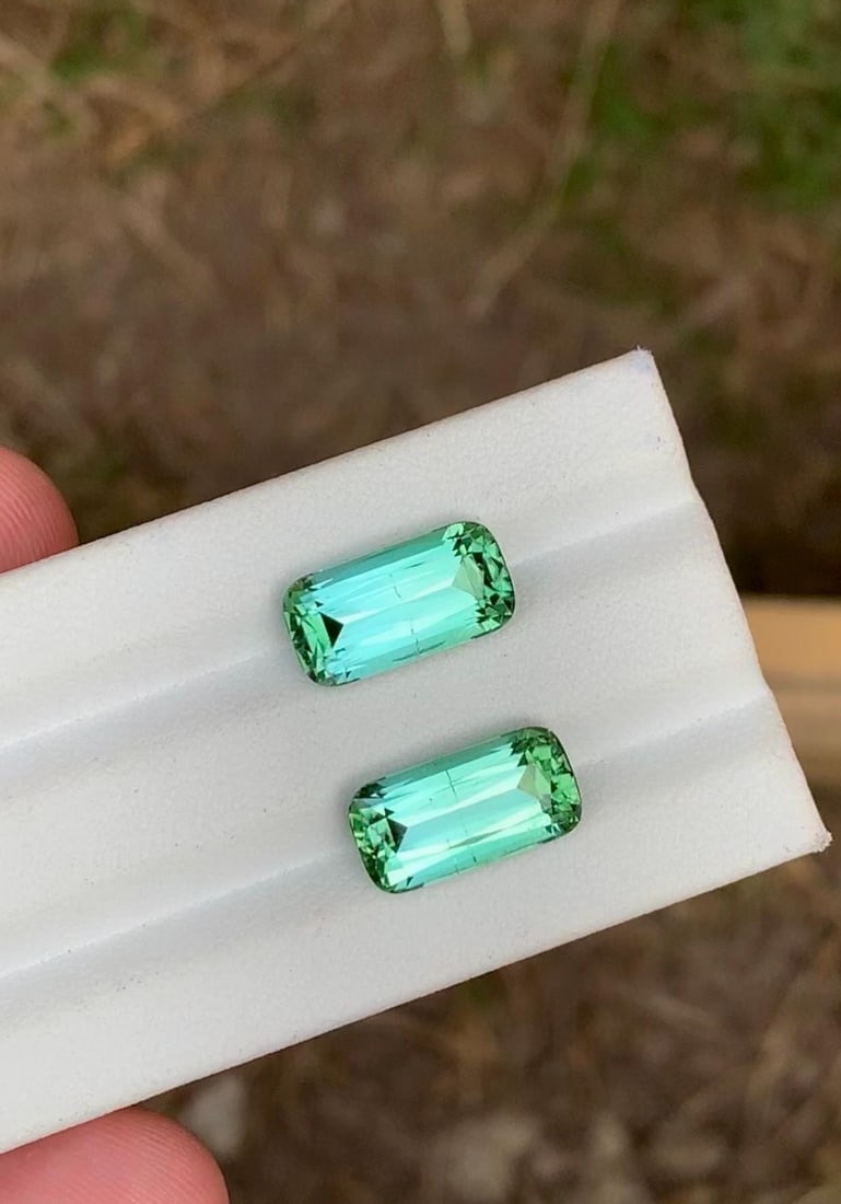 Rare seafoam Tourmaline Gemstone pair for jewellery: Fancy Cushion Cut Afghani Tourmaline (9.90cts) - 7