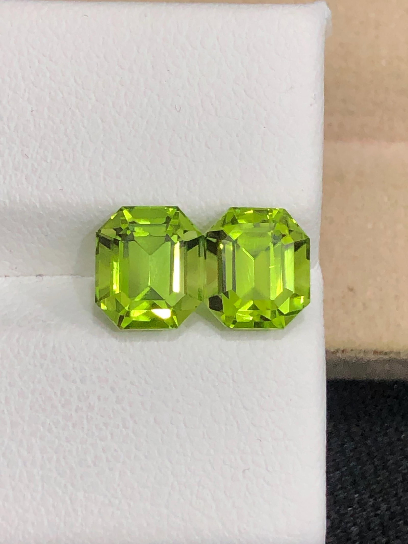 Calibrated Pair Of Natural Peridot Gemstone, Emerald Cut Green Peridot Earrings, 4.15 Carat - 2