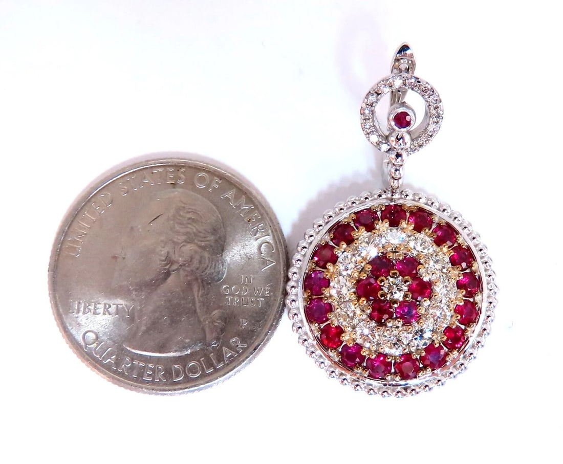 Natural 5.20ct Ruby Diamonds Dangle Earrings 14kt Bullseye Statement** - 2