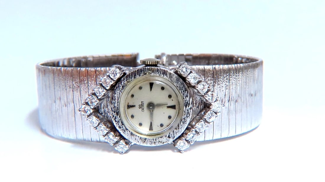 Cachet Vintage Ladies Diamond Watch 14kt gold**: Title: Cachet Vintage Ladies Diamond Watch 14kt gold** Description: MAGNIFICENT JEWELS Cachet Ladies Vintage Watch is in working condition good condition overall gorgeous band deco casing of watch