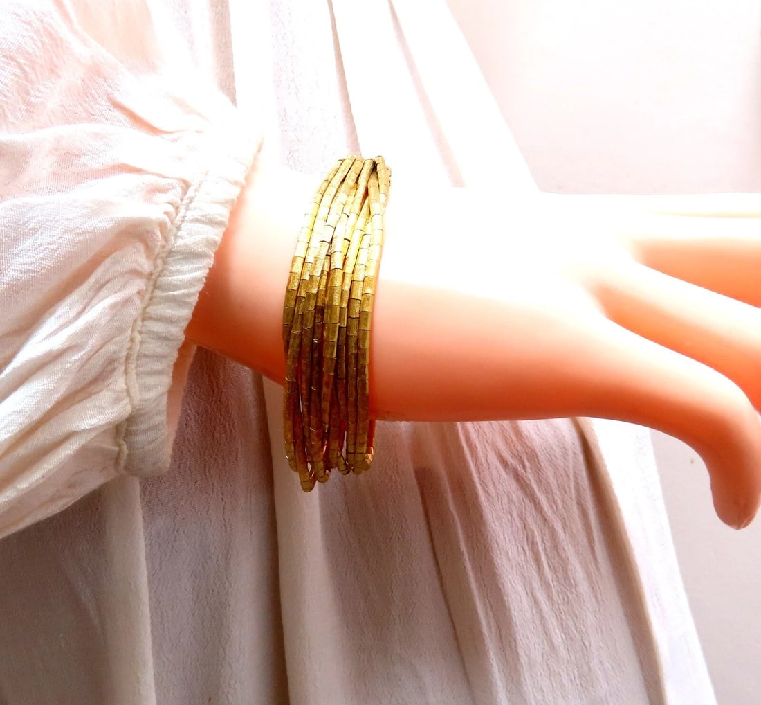 Rustic Nine Stranded 18kt Gold Bracelet 55 Grams 7.5 inch** - 7