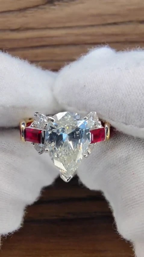 GIA Certified 2.64ct Natural Pear Diamond Ruby ring 14kt *V - 2