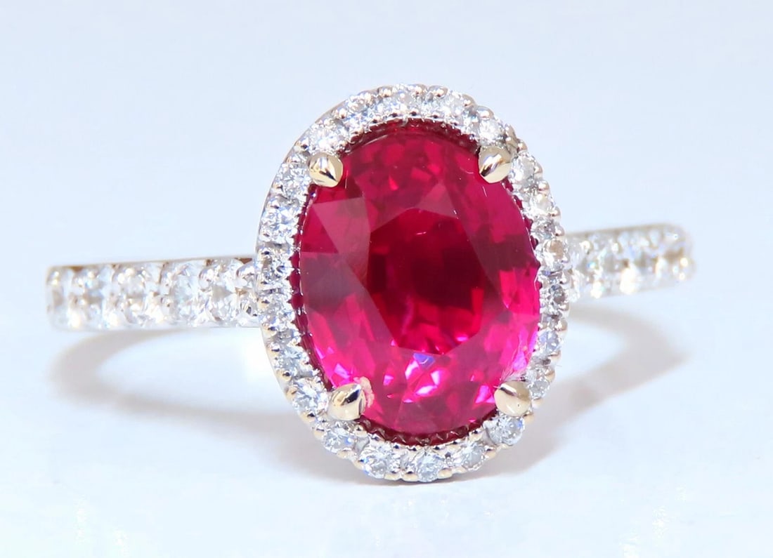 RARE GIA certified 3.03ct no heat natural ruby diamond ring 18kt classic halo *v (1 of 7)