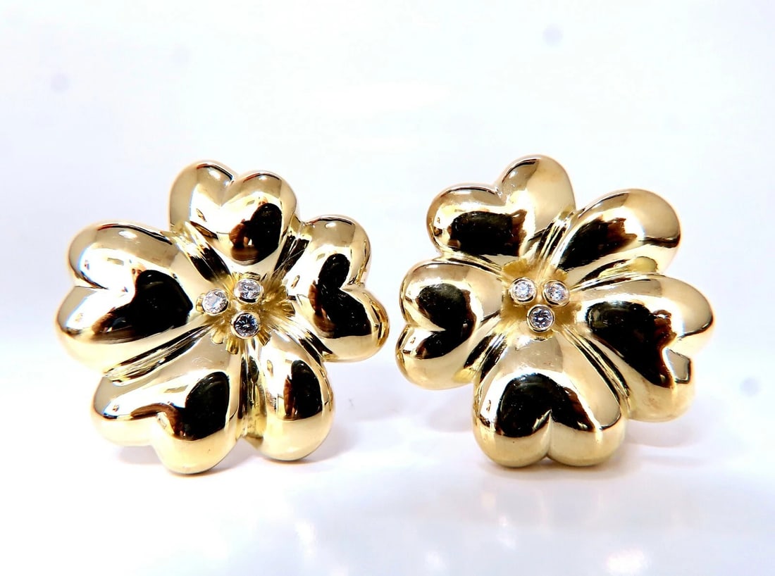 .30ct Round Diamond Circular Stacking Heart Flower Clip Earrings 18kt** - 2