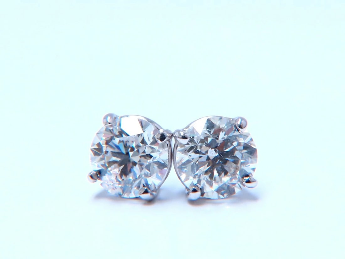 2.02ct Natural round brilliant diamond stud earrings 14 karat classic H/SI2** - 2