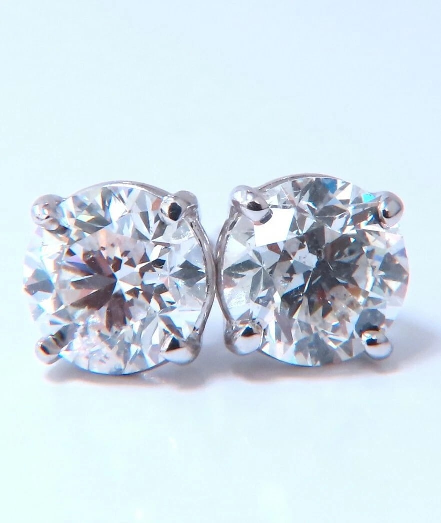 2.02ct Natural round brilliant diamond stud earrings 14 karat classic H/SI2** - 3