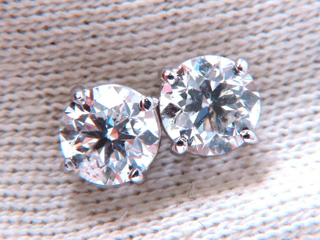 2.02ct Natural round brilliant diamond stud earrings 14 karat classic H/SI2** - 4