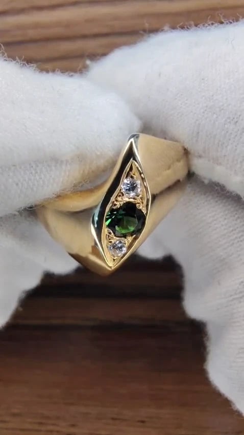 Natural green tsavorite garnet and diamonds ring 14 karat *v - 2