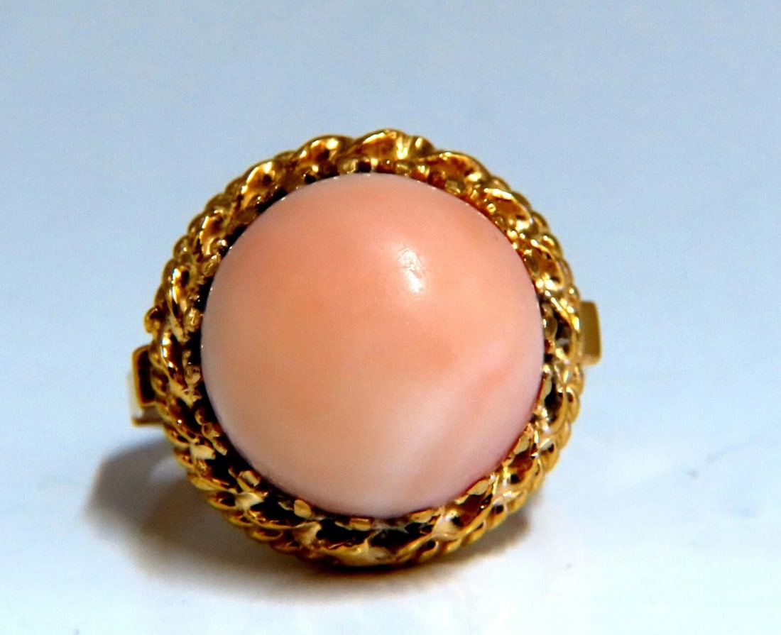 18mm 15ct Natural Coral Solitaire Ring 14kt** - 2
