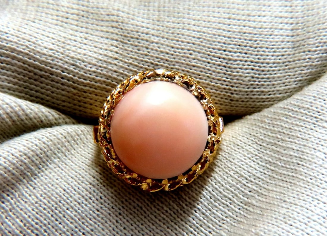 18mm 15ct Natural Coral Solitaire Ring 14kt** - 3