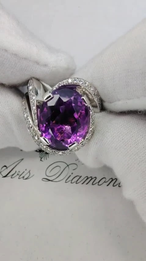 8.30ct Natural Amethyst Diamonds Ring Platinum Swirl Mod Deco *v - 2