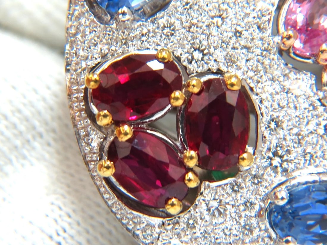 7.26CT NATURAL SAPPHIRE EMERALD RUBY DIAMONDS SECTIONAL COCKTAIL RING 18KT - 10