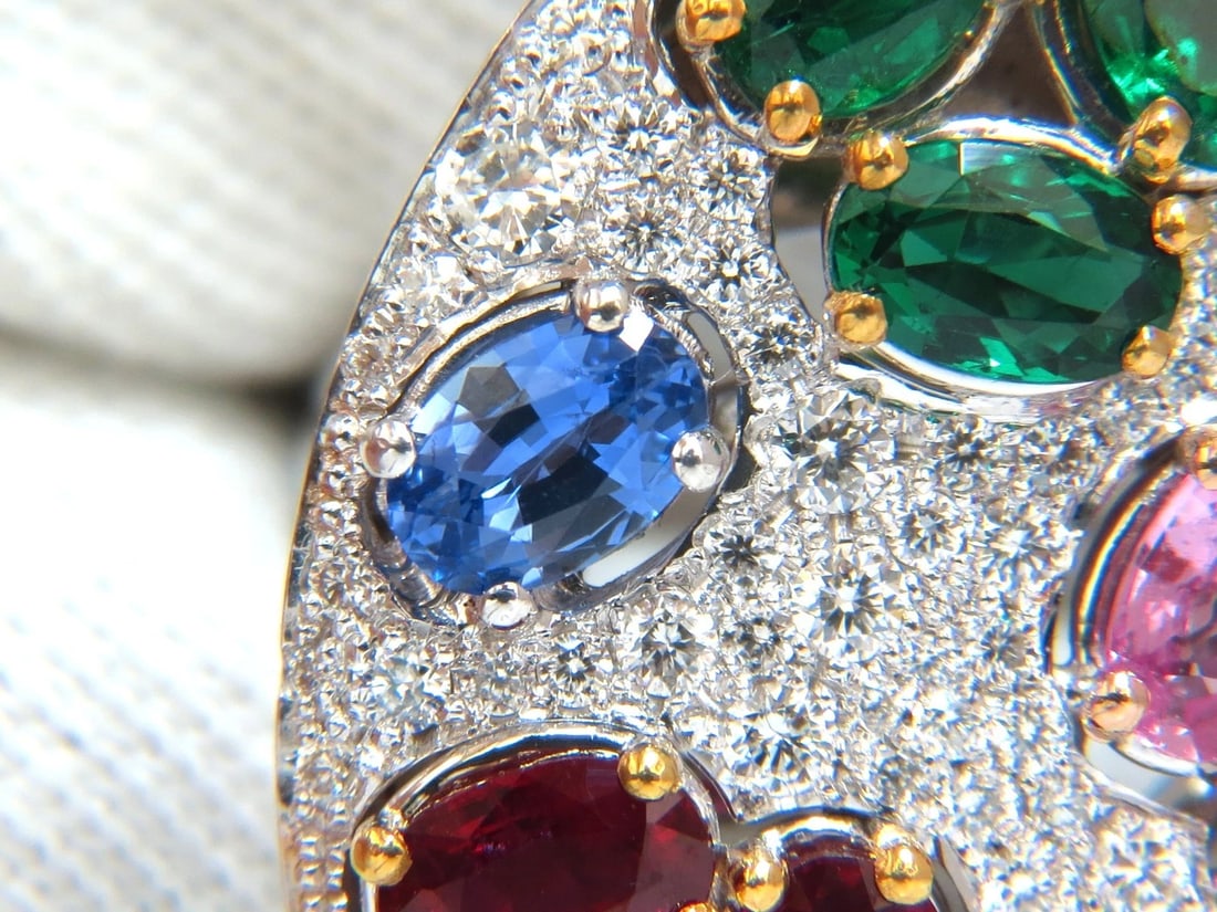 7.26CT NATURAL SAPPHIRE EMERALD RUBY DIAMONDS SECTIONAL COCKTAIL RING 18KT - 11