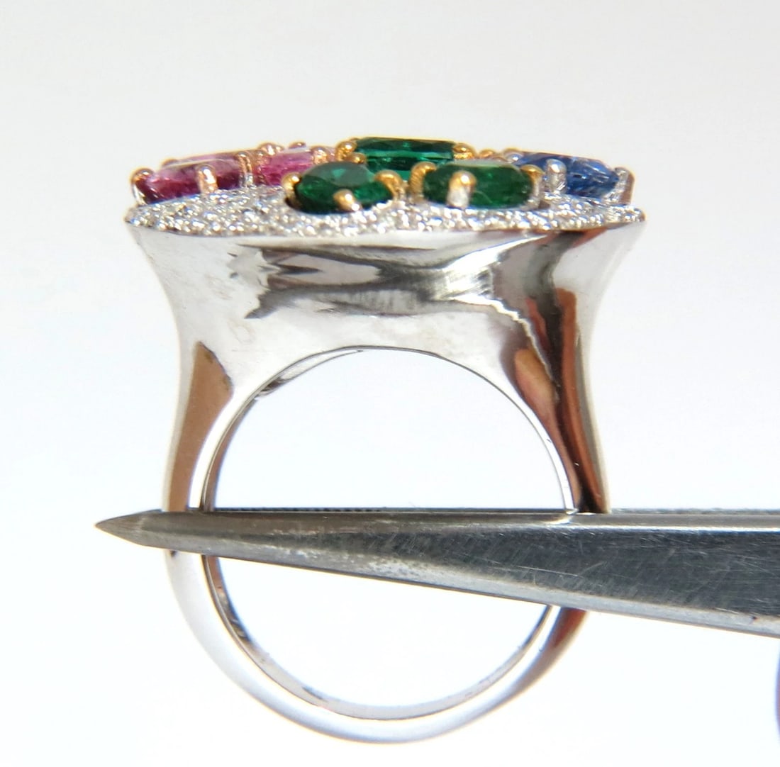 7.26CT NATURAL SAPPHIRE EMERALD RUBY DIAMONDS SECTIONAL COCKTAIL RING 18KT - 12