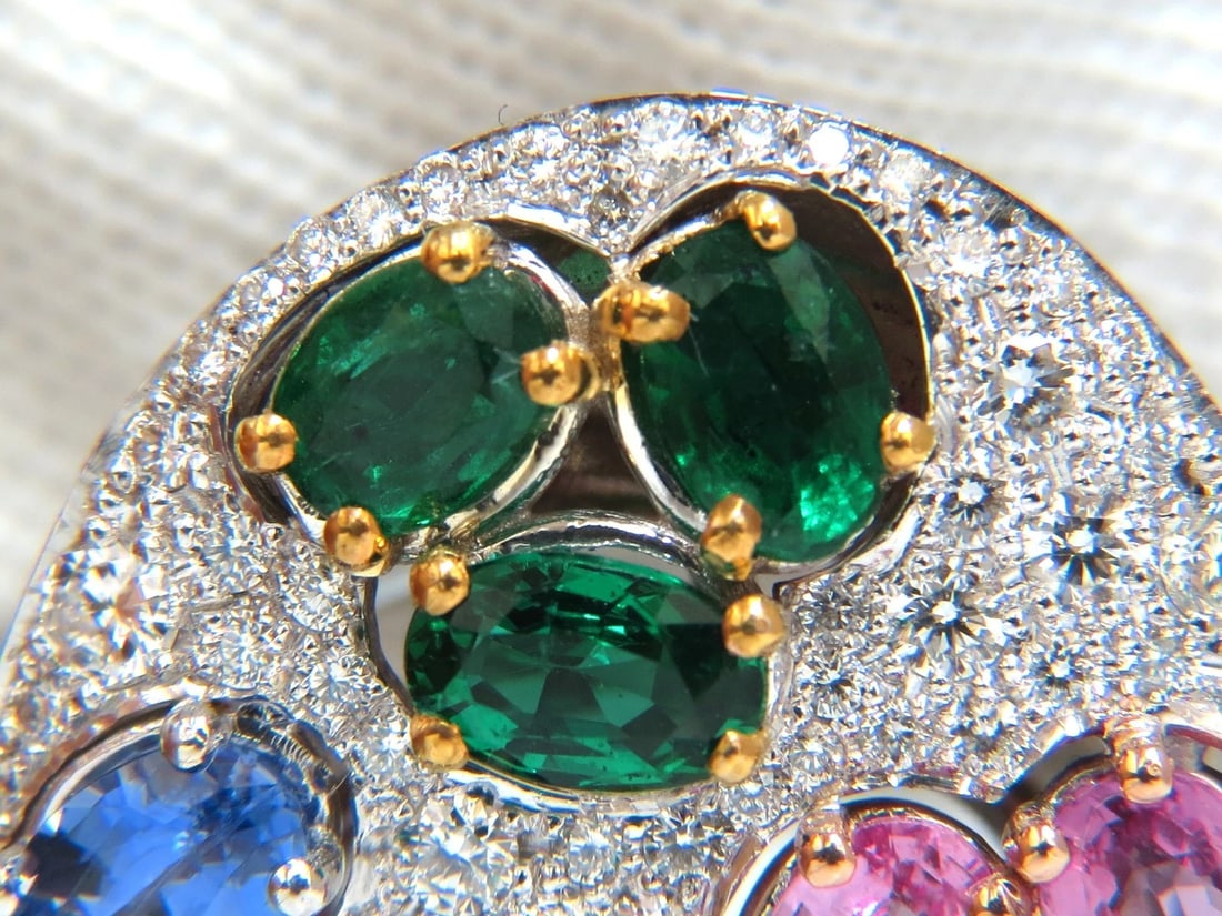 7.26CT NATURAL SAPPHIRE EMERALD RUBY DIAMONDS SECTIONAL COCKTAIL RING 18KT - 9