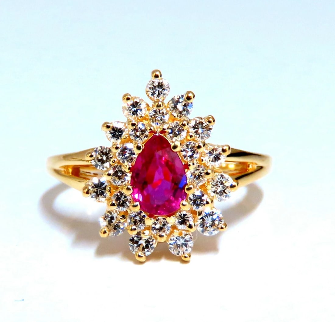 1.02ct Natural Ruby Diamonds Ring Pear Cluster 14kt gold** - 2