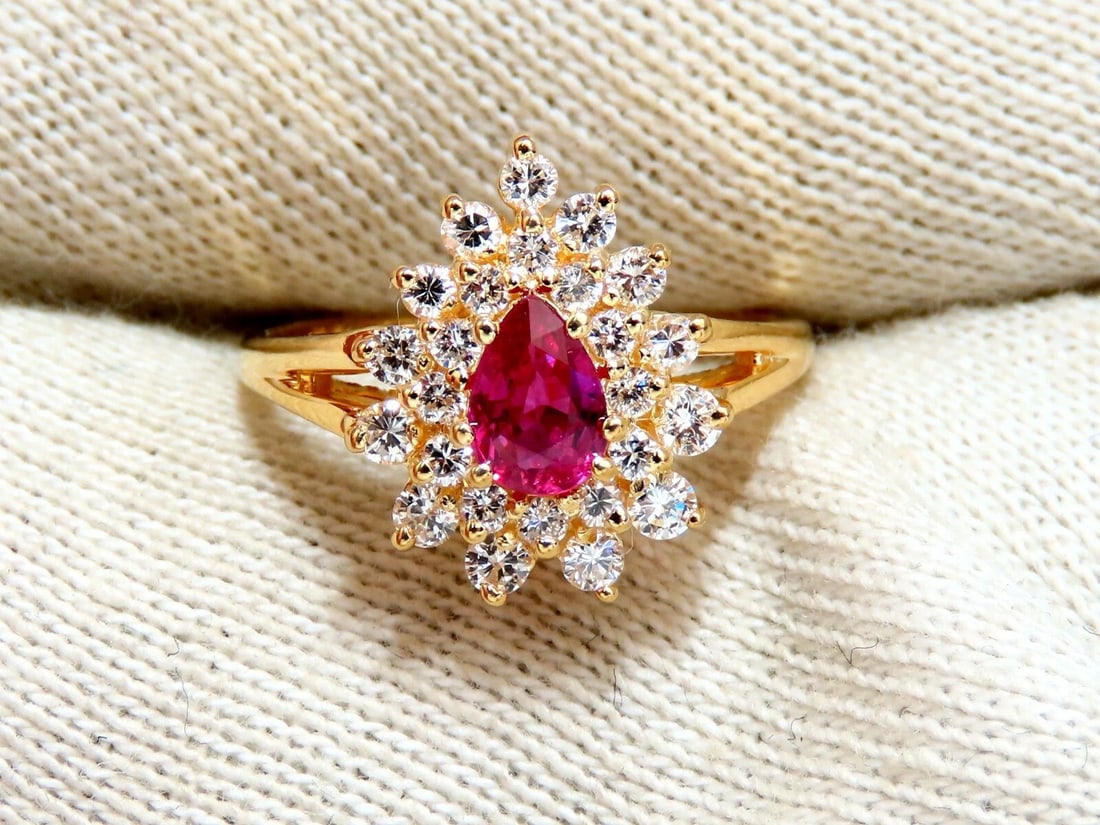 1.02ct Natural Ruby Diamonds Ring Pear Cluster 14kt gold** - 4