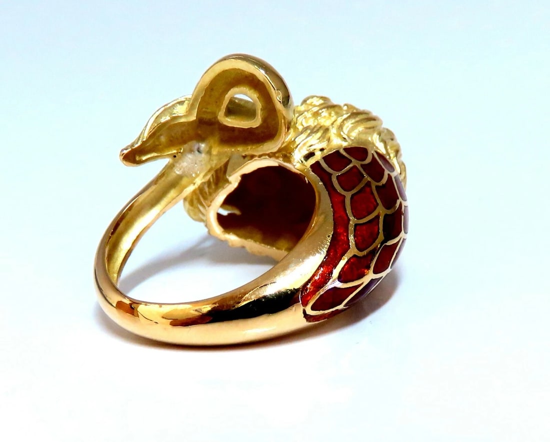 18kt Gold Lion Wrap Enamel Ring ** - 4