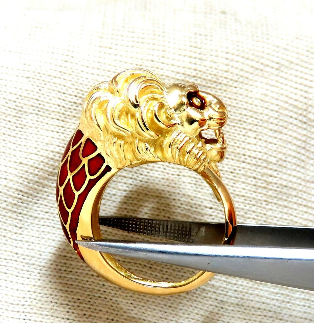 18kt Gold Lion Wrap Enamel Ring ** - 5