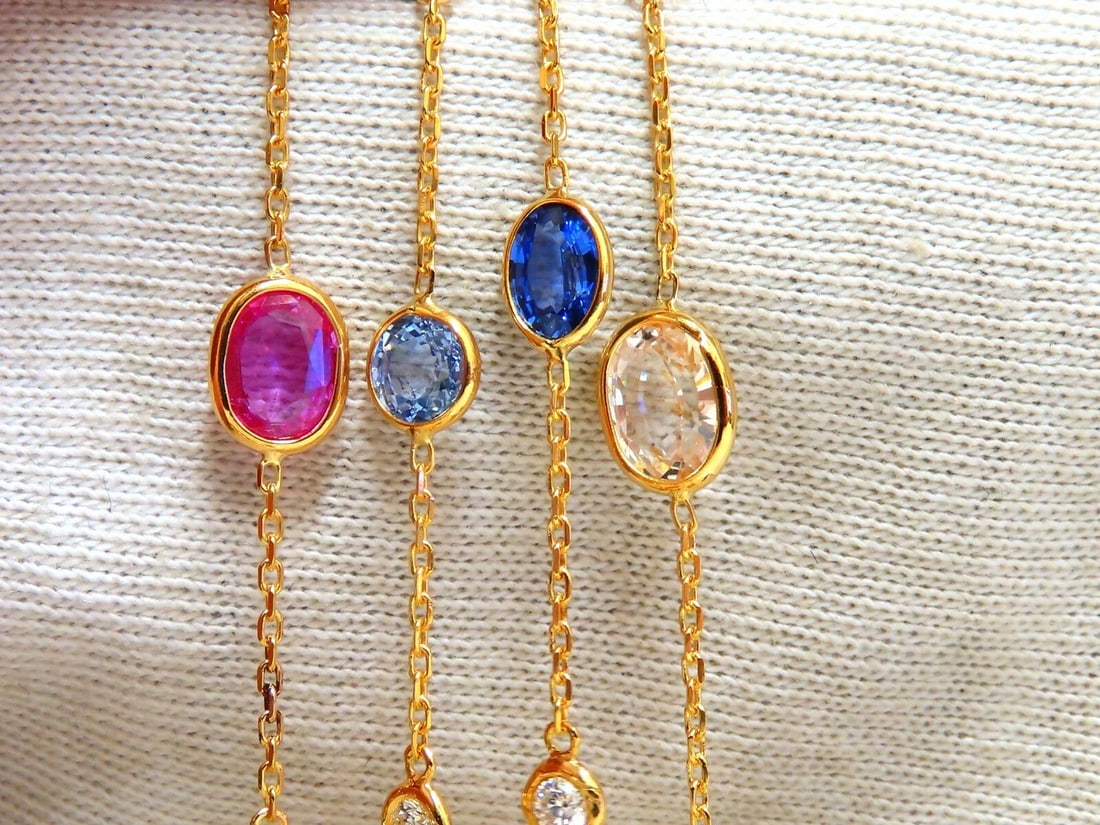 43.05ct. Natural Vivid Sapphires Diamonds Yard Necklace 14kt 4 Tier ** - 2