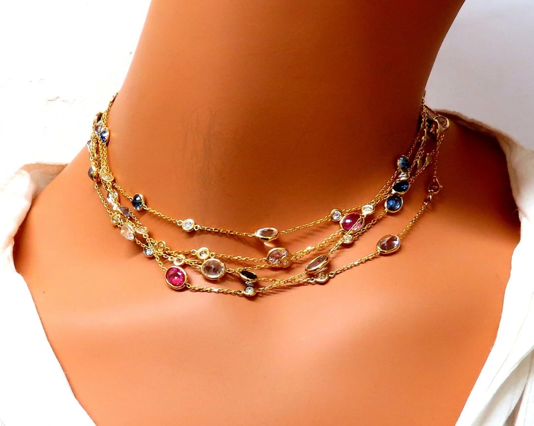 43.05ct. Natural Vivid Sapphires Diamonds Yard Necklace 14kt 4 Tier ** - 7
