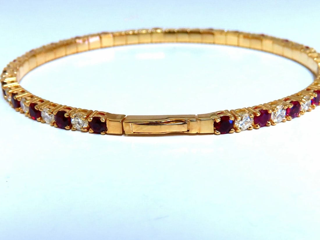 7.80ct natural round cut ruby diamonds bangle bracelet 14kt Flex** - 4