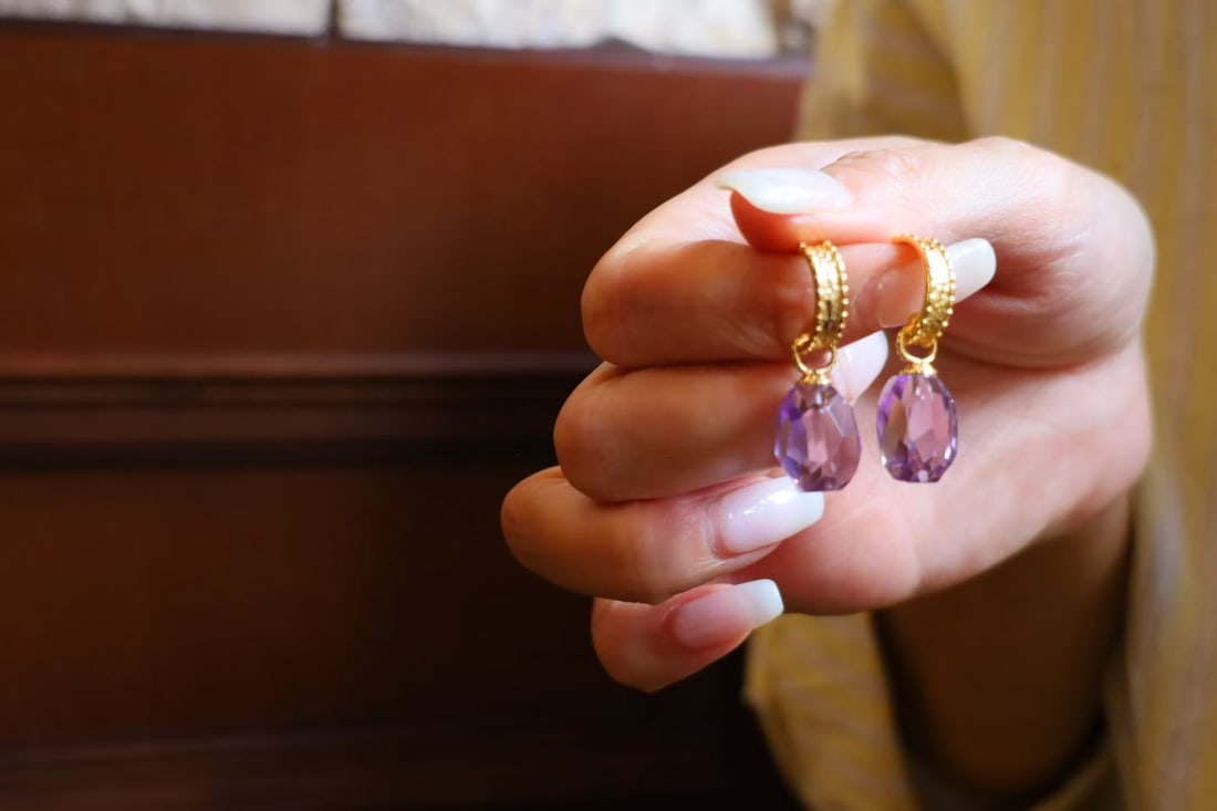 Natural Amethyst Earrings - 4