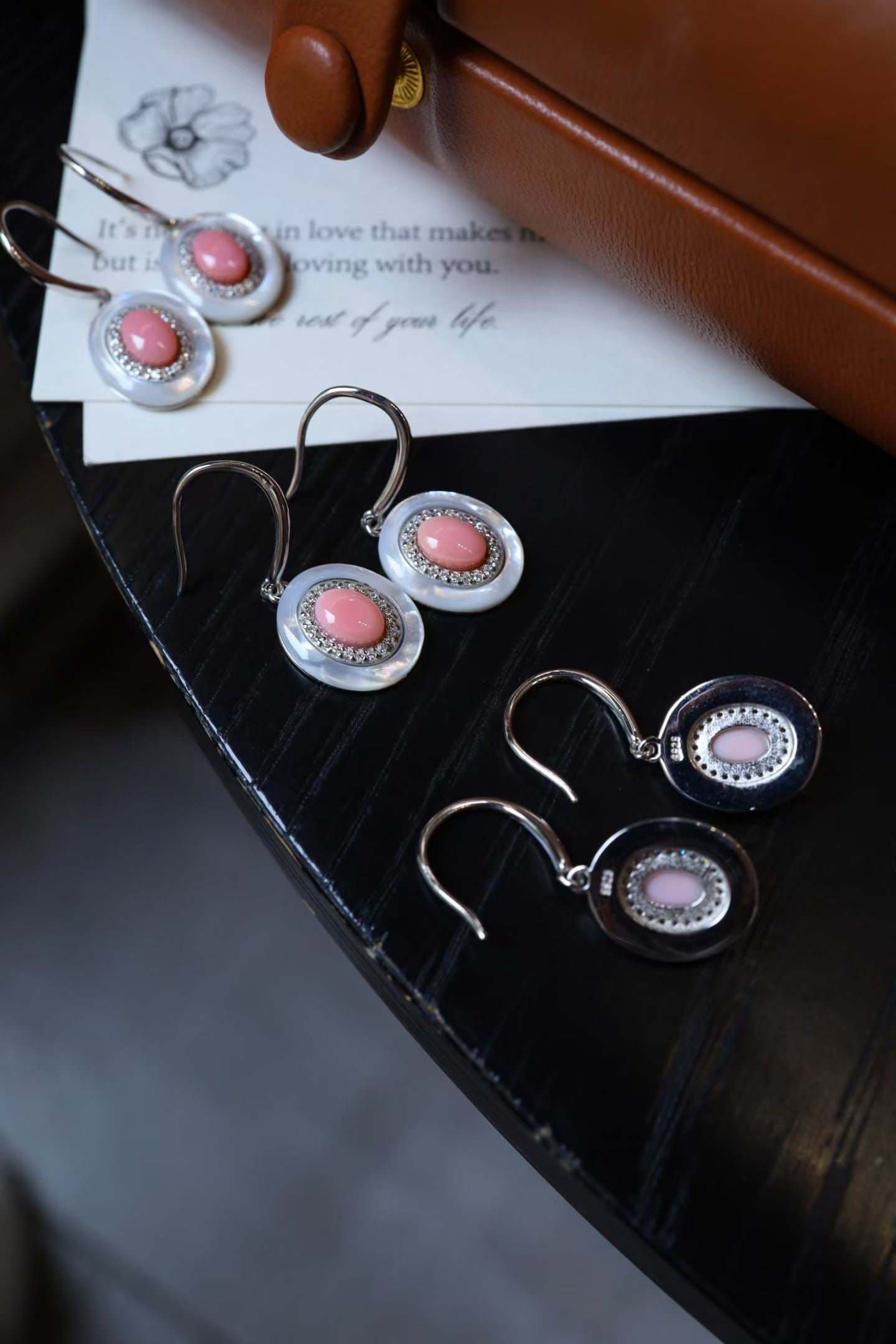 Sterling Silver Natural Cameo Shell Earrings - 5