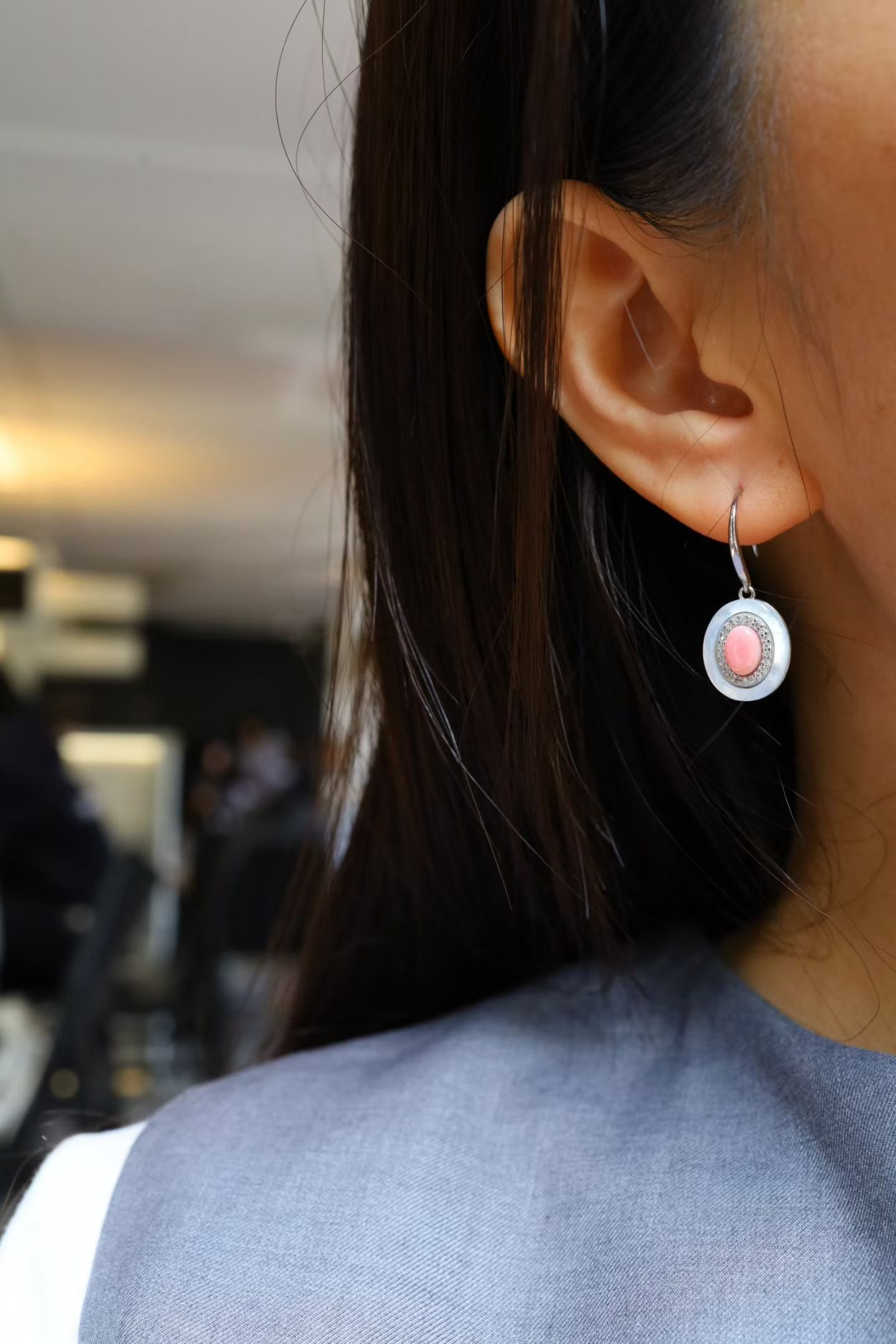 Sterling Silver Natural Cameo Shell Earrings - 7