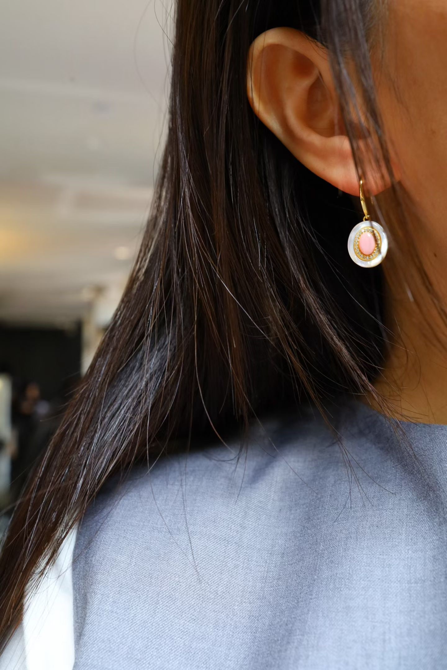 Sterling Silver Natural Cameo Shell Earrings - 8