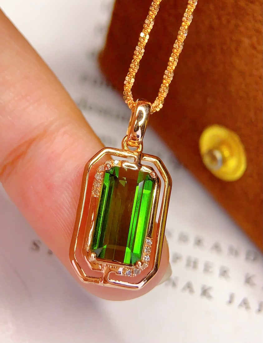18K Gold Natural Tourmaline Pendant - 3