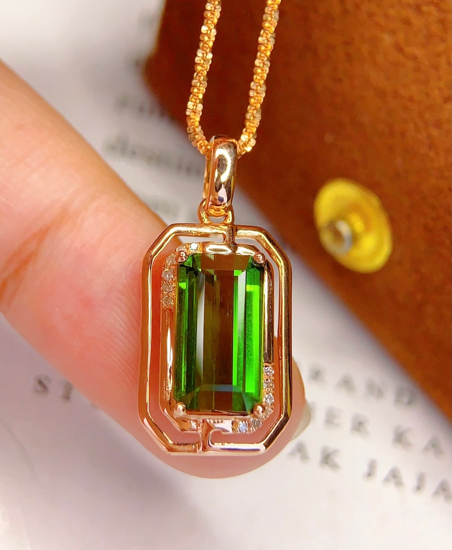 18K Gold Natural Tourmaline Pendant - 4
